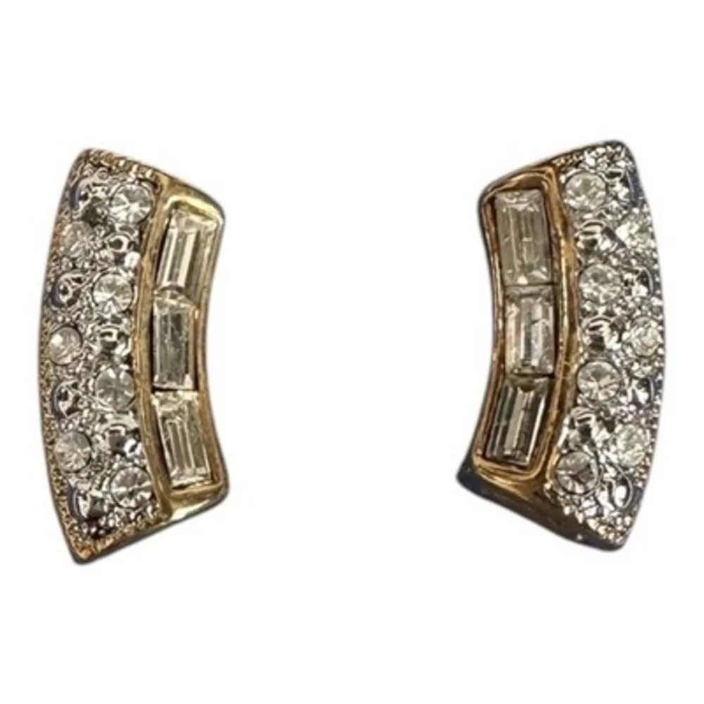 Vintage 2002 Avon Rhinestone Bar Goldtone Earrings New In Box Collectible